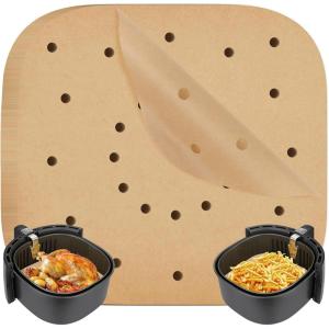 100 Feuilles Papier pour Friteuse à Air, Perforé Papier à Vapeur sulfurisé Carré de cuisson, Parchemin résistant à la chaleur, Antiadhésif