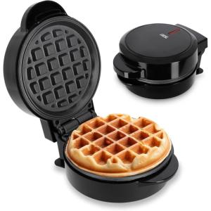 ADE Mini gaufrier | machine à gaufre belge forme ronde | parfait pour une personne, une fête, un anniversaire d&rsquo;enfant | revêtement antiadhésif de haute qualité | 550 W | noir(Ronde)