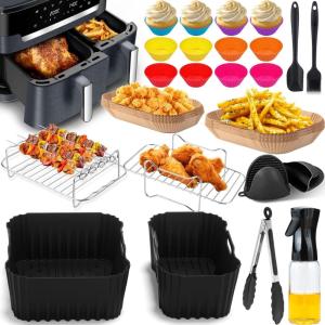 Accessoires Air Fryer Moulinex Dual Easy Fry XXL 11L, Moule En Silicone Pour Moulinex Double Friteuse À Air EZ942BF0 EZ9428F0, Papier Cuisson, grille air fryer, Spray Huile Cuisine, Moule Muffin, Etc(Accessoires pour Moulinex 11l)