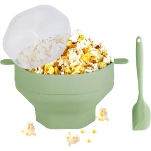 Bol à pop-corn pliable en silicone avec couvercle et poignée, machine à pop-corn pour micro-ondes avec outil d&rsquo;agitation (bleu)(Bleu)