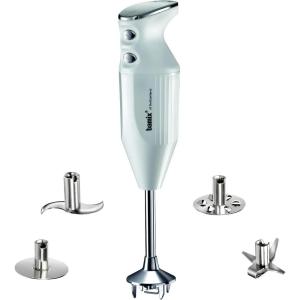 bamix Set mixeur plongeant M350 MAXX avec couteau multifonction, viande et légumes, fouet, batteur en inox, 300 W, 2 vitesses, Fabriqué en Suisse, Blanc/chrome(Blanc)