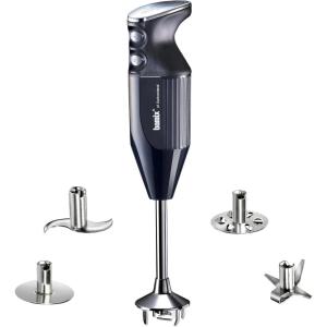 bamix Set mixeur plongeant M350 MAXX avec couteau multifonction, viande et légumes, fouet, batteur en inox, 300 W, 2 vitesses, Fabriqué en Suisse, Blanc/chrome(Noir)