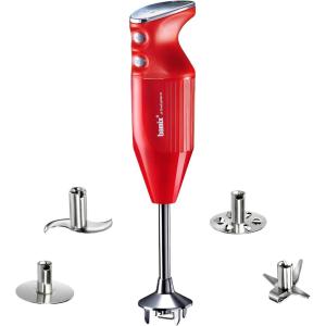 bamix Set mixeur plongeant M350 MAXX avec couteau multifonction, viande et légumes, fouet, batteur en inox, 300 W, 2 vitesses, Fabriqué en Suisse, Blanc/chrome(Rouge)