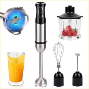 5 en 1 Mixeur Plongeant, 1000 W Mixeur Plongeur Multifonction, 21 Vitesse et mode turbo, verre doseur, bol hachoir, Fouet, Bâton à mousse de lait, Lames en acier inoxydable, sans BPA