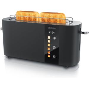 Arendo – Grille-pain Fentes longues Tranches Toaster Arendo Affichage couleur des niveaux de brunissage, Écran avec minuterie, Commandes tactiles, Réchauffe-Viennoiseries Niveaux de brunissage 1 à 6(A: Noir)