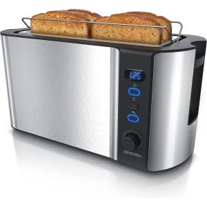 arendo – Grille Pain 2 Larges Fentes 4 tranches écran Digital – Grille-Pain Automatique 3en1-1500W – 6 Niveaux réglables décongélation réchauffe viennoiseries Plateau à miettes -Toaster Cuivre(B: Edelstahl)