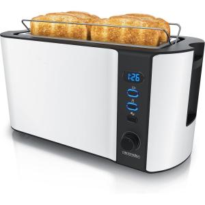 arendo – Grille Pain 2 Larges Fentes 4 tranches écran Digital – Grille-Pain Automatique 3en1-1500W – 6 Niveaux réglables décongélation réchauffe viennoiseries Plateau à miettes -Toaster Cuivre(C: Polarweiß)